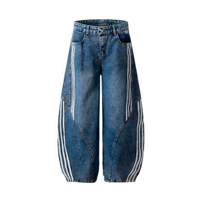 Striped Stitching Wide Leg Barrel Jeans