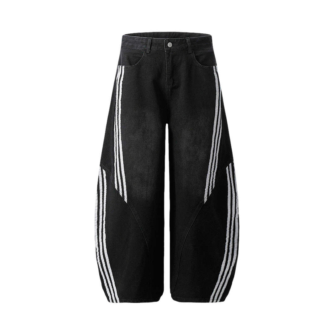 Striped Stitching Wide Leg Barrel Jeans