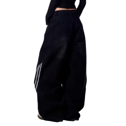 Striped Stitching Wide Leg Barrel Jeans