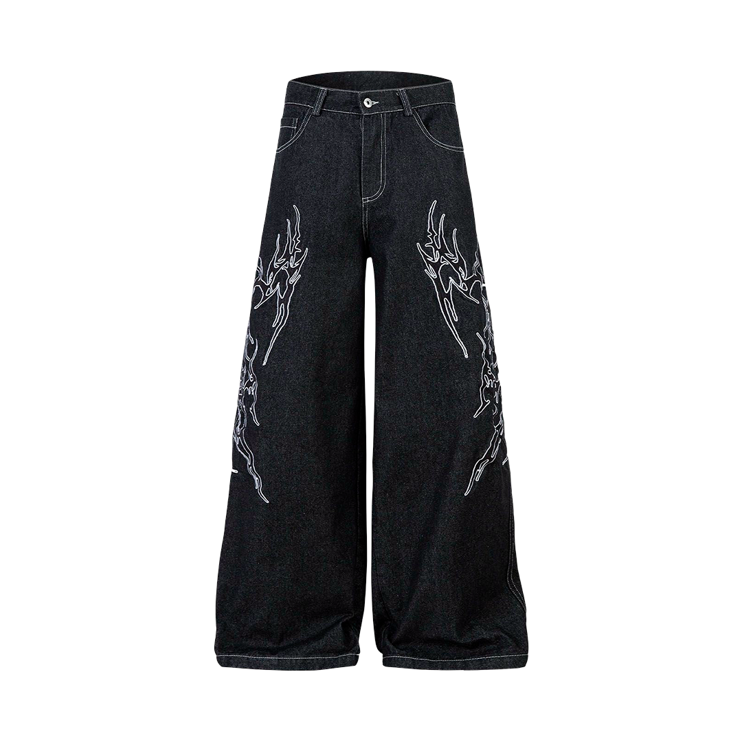 Streetwear Oversized Wide Leg Fire Stitching Jeans