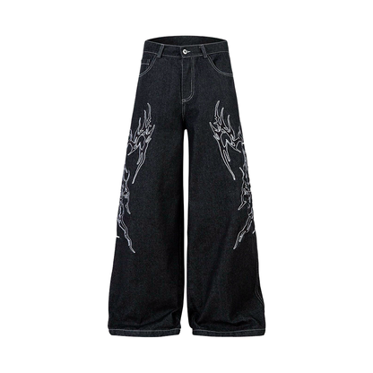 Streetwear Oversized Wide Leg Fire Stitching Jeans