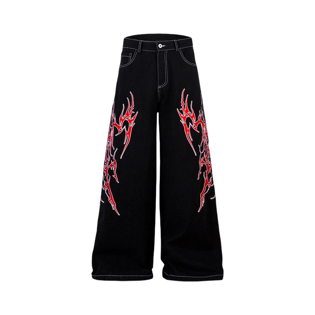 Streetwear Oversized Wide Leg Fire Stitching Jeans