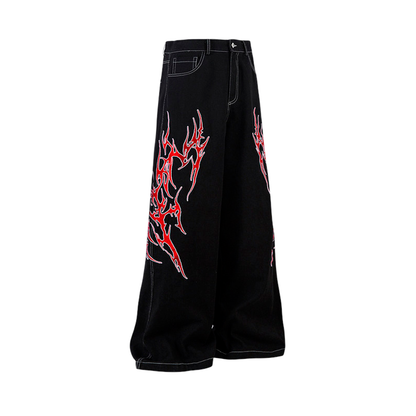 Streetwear Oversized Wide Leg Fire Stitching Jeans