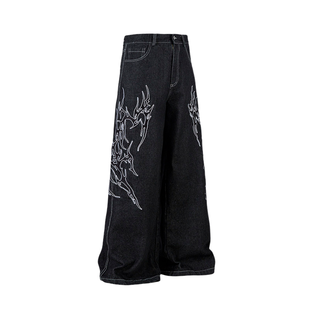 Streetwear Oversized Wide Leg Fire Stitching Jeans