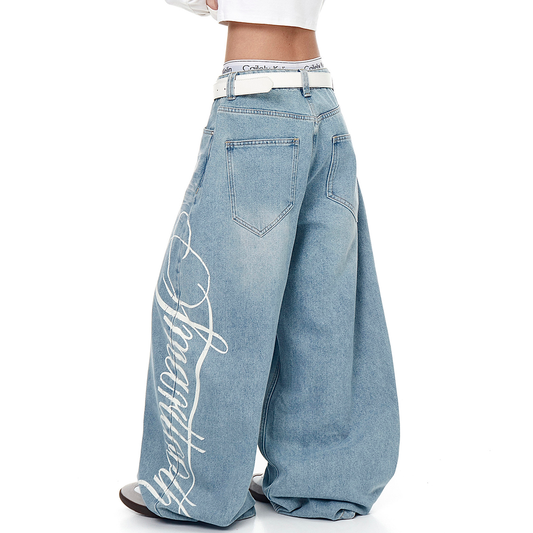 Side Script Baggy Jeans