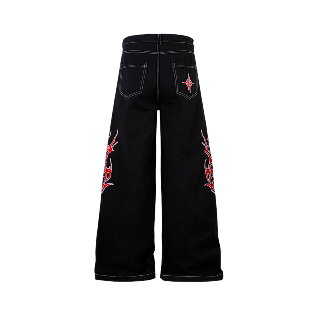Streetwear Oversized Wide Leg Fire Stitching Jeans