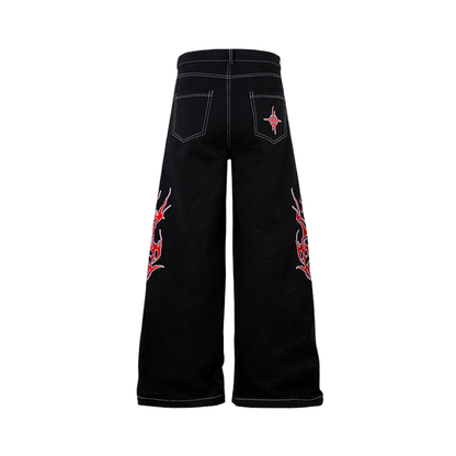 Streetwear Oversized Wide Leg Fire Stitching Jeans