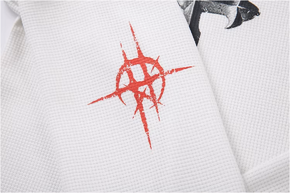 Gothic Letter Print Waffle Texture Long Sleeve Shirt