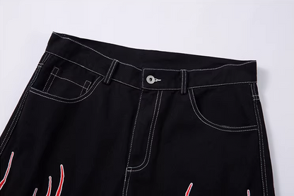 Streetwear Oversized Wide Leg Fire Stitching Jeans