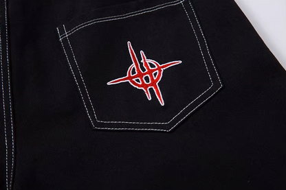 Streetwear Oversized Wide Leg Fire Stitching Jeans