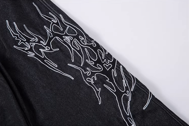 Streetwear Oversized Wide Leg Fire Stitching Jeans