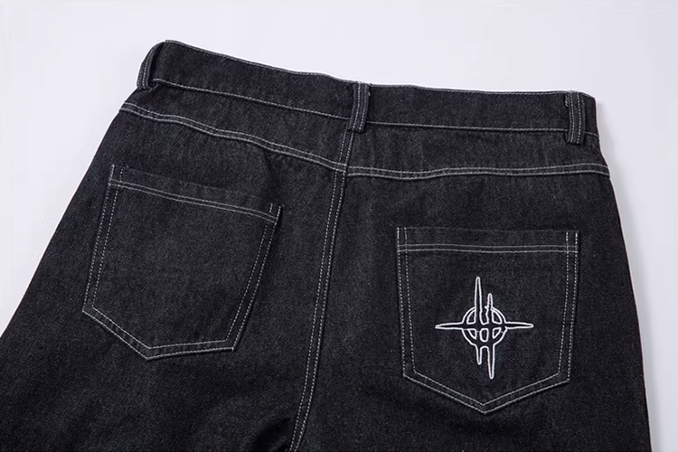 Streetwear Oversized Wide Leg Fire Stitching Jeans