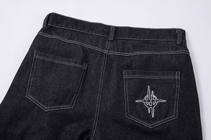 Streetwear Oversized Wide Leg Fire Stitching Jeans