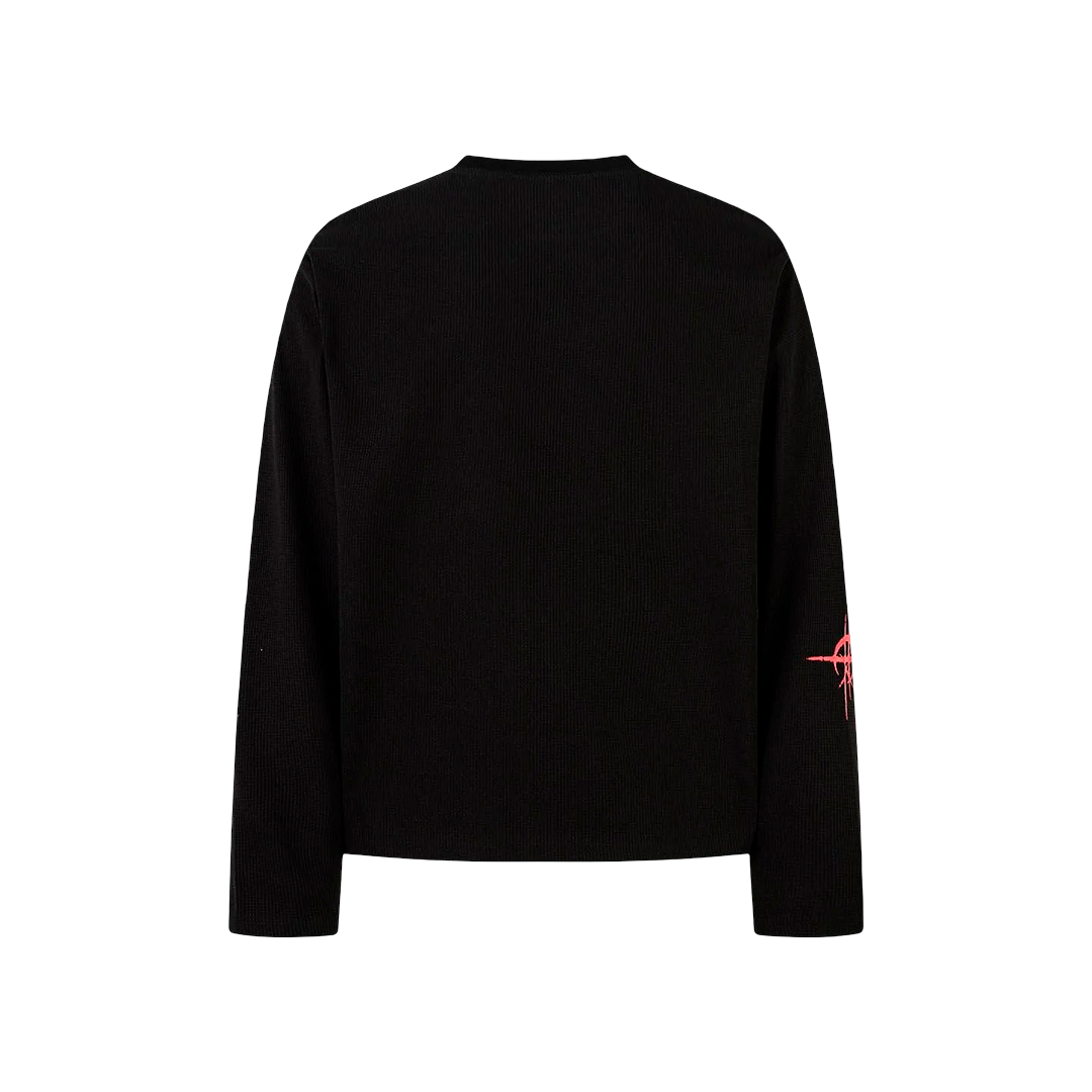 Gothic Letter Print Waffle Texture Long Sleeve Shirt
