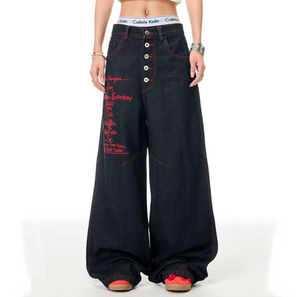 Iron Cross Embroidered Baggy Jeans