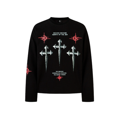 Gothic Letter Print Waffle Texture Long Sleeve Shirt