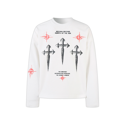 Gothic Letter Print Waffle Texture Long Sleeve Shirt