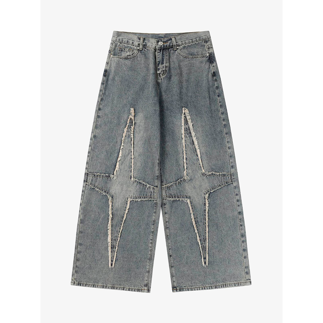 Oversized Star Patchwork Washed Pants