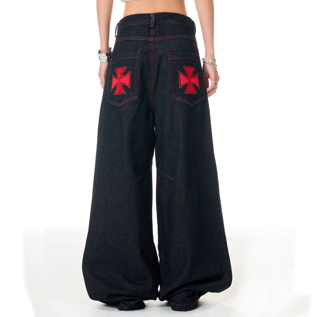 Iron Cross Embroidered Baggy Jeans
