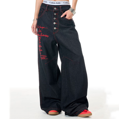 Iron Cross Embroidered Baggy Jeans