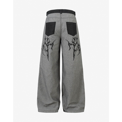 Tribal Flame Graphic Oversized Baggy Denim