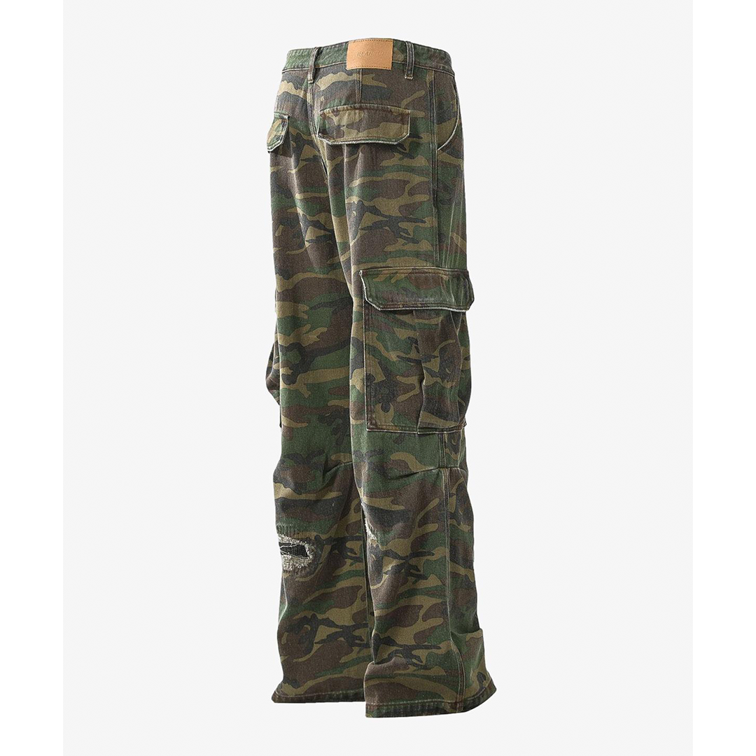 Streetwear Flared Silhouette Ripped Camouflage Cargo Bottoms