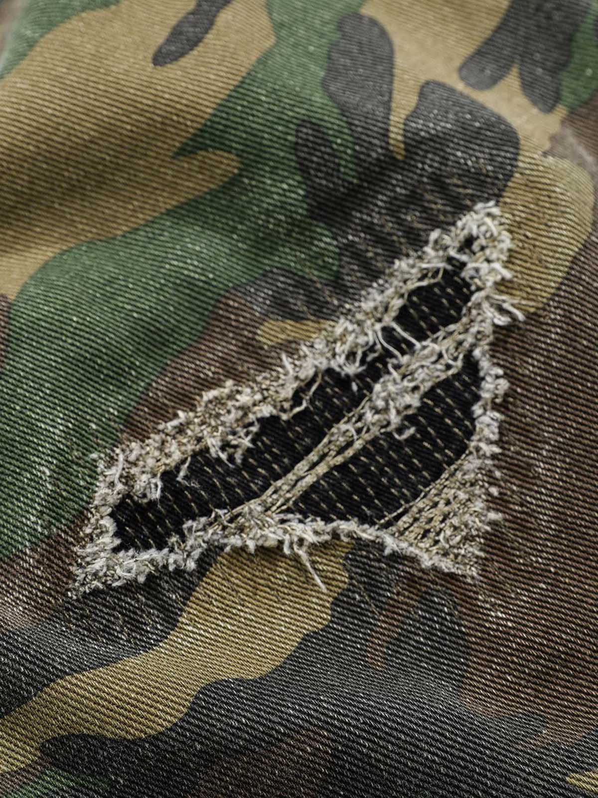 Streetwear Flared Silhouette Ripped Camouflage Cargo Bottoms